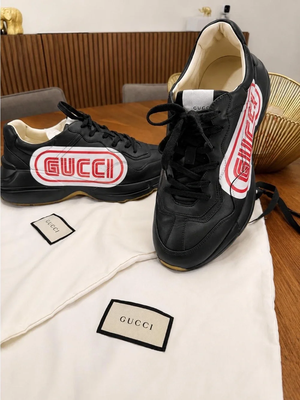 Authentic Gucci Rhyton Logo Leather Sneakers